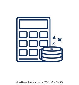 Calculator and Coins Icon. Editable Stroke Budget Accounting in Outline Style
