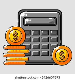 Calculator with coins, suitable for financial concepts, budgeting, saving, accounting, and money management visuals in presentations, websites, or ads.