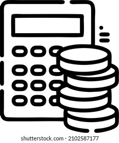 Rechner und Münzen Vektorsymbol. Teil des finanziellen Icon-Sets.