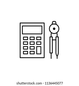 calculator and compasses. Element of education icon for mobile concept and web apps. Thin line calculator and compasses can be used for web and mobile on white background