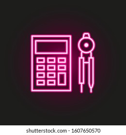 calculator and compasses neon style icon. Simple thin line, outline vector of education icons for ui and ux, website or mobile application