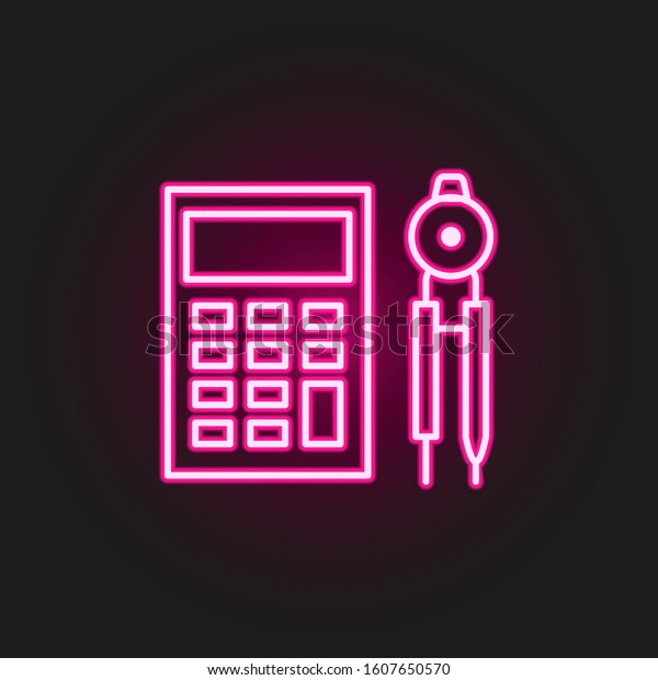 calculator and compasses neon style icon.\
Simple thin line, outline vector of education icons for ui and ux,\
website or mobile\
application