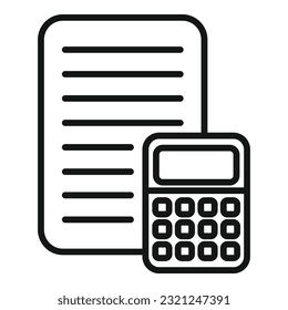 Vector de contorno de icono de compensación de calculador. Trabajo de negocios. Pensión de pago