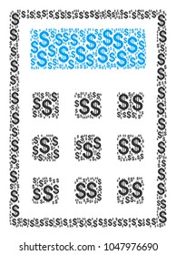 Calculator composition of dollar symbols. Vector dollar icons are grouped into calculator illustration.