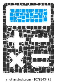 Calculator composition icon of square shapes and round items in different sizes. Vector items are united into calculator mosaic design concept.
