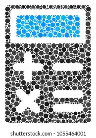 Calculator composition of round dots in variable sizes and color tones. Circle elements are organized into calculator vector illustration. Vector design concept.
