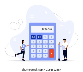 Calculator concept illustration. calculator for math operations, budget, analytics, data, income, finance. Completely editable vector illustration. Finance, calculations and economy concept.