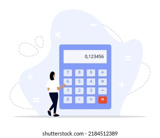 Calculator concept illustration. calculator for math operations, budget, analytics, data, income, finance. Completely editable vector illustration. Finance, calculations and economy concept.