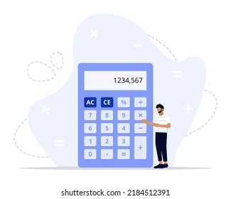 Calculator concept illustration. calculator for math operations, budget, analytics, data, income, finance. Completely editable vector illustration. Finance, calculations and economy concept.