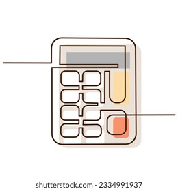Calculator Continuous One line drawing. Concept for Business, Calculator, Finance, Money, Accounting Vector illustration with color spots