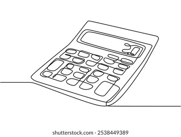 Calculadora en dibujo continuo de una línea. Concepto de Educación para matemáticas y cálculos.