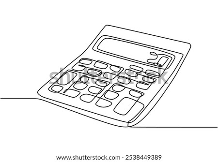 Calculator in continuous one line drawing. Education concept for mathematics and calculations.