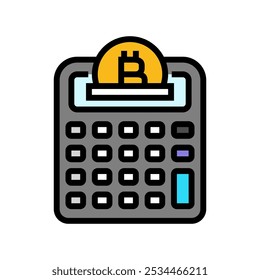 Calculadora de minería de criptomonedas Icono de color Vector. Calculadora signo de minería de criptomonedas. Ilustración de símbolo aislado