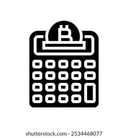 Calculadora de minería de criptomonedas Glifo Icono Vector. Calculadora de minería de criptomonedas Signo. Ilustración de símbolo aislado