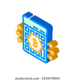 Calculadora de minería de criptomonedas Icono isométrico. Vector de minería de criptomonedas de la calculadora. Ilustración de símbolo aislado