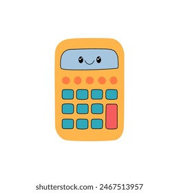 Calculator cute vector isolated illustration. School supply element. Educational character