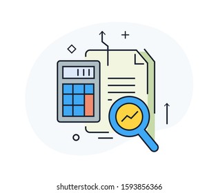 Calculator, data, study. Vector eps 10. growth chart. Training Business School. Stock vector illustration in flat design. Line icon illustration
