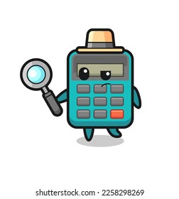 calculator detective character is analyzing a case , cute style design for t shirt, sticker, logo element