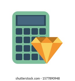 calculator device with diamond icon vector illustration design