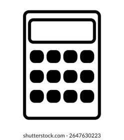 Calculator device icon on transparent background, flat line design, vector illustration