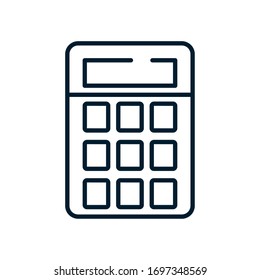 calculator device icon over white background, line style, vector illustration