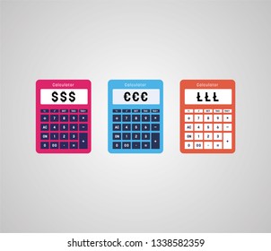 Calculator device and money currence dollars, euro, libra for invesment concept, clean design and colors option, cash saving, for business investors