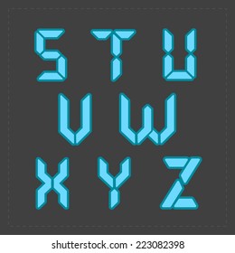 Calculator digital blue text.