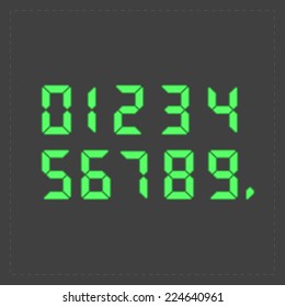 Calculator digital green text.