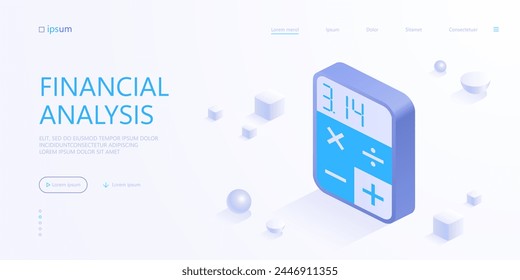 Calculator with digital keypad icon. Business financial analysis, accounting, bookkeeping services, higher education concept. Isometric vector illustration for visualization of business presentation