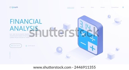 Calculator with digital keypad icon. Business financial analysis, accounting, bookkeeping services, higher education concept. Isometric vector illustration for visualization of business presentation