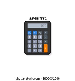 Calculator and Digital number Black Stroke and Shadow icon vector isolated. Flat style vector illustration.