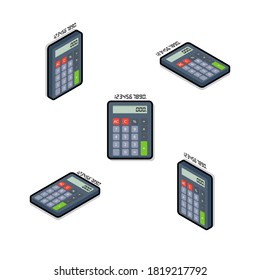 Calculator and Digital number Isometric & Flat Black Stroke and Shadow icon vector. Flat style vector illustration.