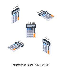 Calculator and Digital number Isometric & Flat White Background icon vector. Flat style vector illustration.