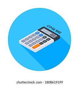 Calculator and Digital number left view icon vector isometric. Flat style vector illustration.