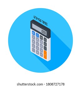 Calculator and Digital number left view icon vector isometric. Flat style vector illustration.
