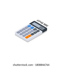 Calculator and Digital number left view Shadow icon vector isometric. Flat style vector illustration.