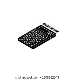 Calculator and Digital number left view White Outline icon vector isometric. Flat style vector illustration.