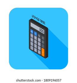 Calculator and Digital number left view icon vector isometric. Flat style vector illustration.
