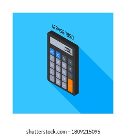 Calculator and Digital number left view icon vector isometric. Flat style vector illustration.