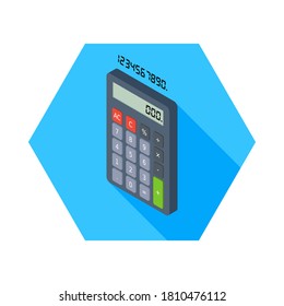 Calculator and Digital number left view icon vector isometric. Flat style vector illustration.