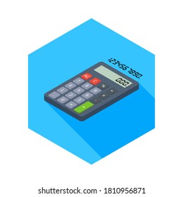 Calculator and Digital number left view icon vector isometric. Flat style vector illustration.