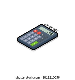 Calculator and Digital number left view Black Stroke and Shadow icon vector isometric. Flat style vector illustration.