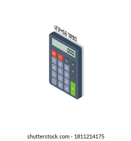 Calculator and Digital number left view Shadow icon vector isometric. Flat style vector illustration.