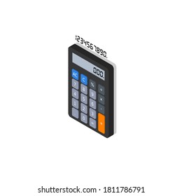Calculator and Digital number left view Shadow icon vector isometric. Flat style vector illustration.