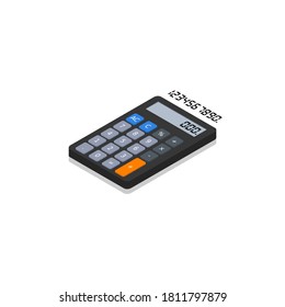 Calculator and Digital number left view Shadow icon vector isometric. Flat style vector illustration.