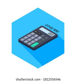 Calculator and Digital number left view icon vector isometric. Flat style vector illustration.