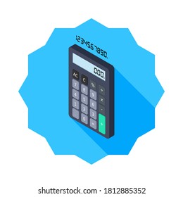 Calculator and Digital number left view icon vector isometric. Flat style vector illustration.