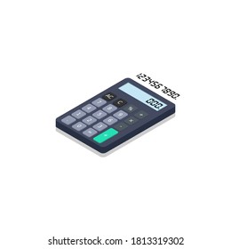 Calculator and Digital number left view Shadow icon vector isometric. Flat style vector illustration.