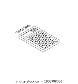 Calculator and Digital number right view Black Outline icon vector isometric. Flat style vector illustration.