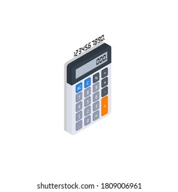 Calculator and Digital number right view Shadow icon vector isometric. Flat style vector illustration.